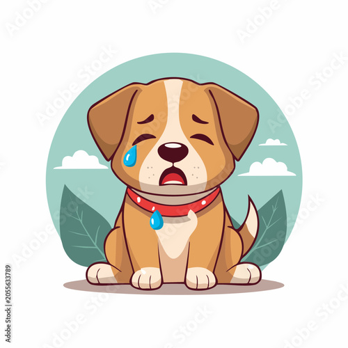 Sad cartoon dog crying with tears