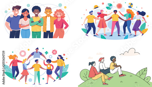 Diverse family and friends celebrating together in colorful joyful moments