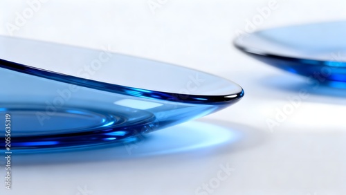 Blue glass dishes on white surface