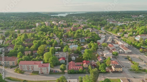 Summer aerial drone footage of Parainen Pargas town in Southwest Finland