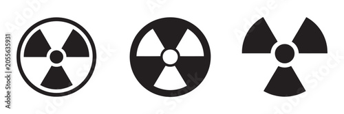 Foto Radioactive vector icons set, radiation warning signs collection for nuclear ene