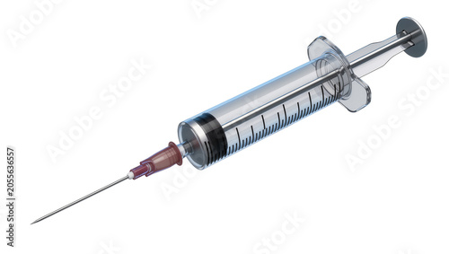 Bild auf Leinwand Clear plastic syringe with metal needle and measurement markings, isolated on tr