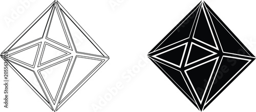 Billede på lærred Geometric diamond structure outline and solid black fill representation on transparent background