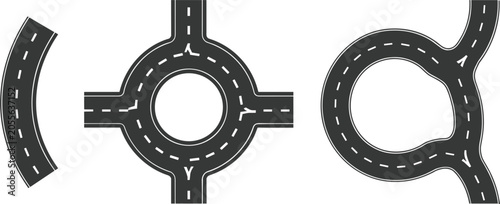 Fotografi Roundabout road elements set, circular highway intersections and transportation