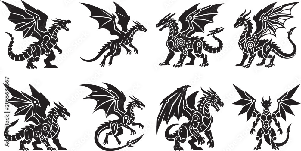 Fototapeta premium Fearsome fantasy dragons with large wings spread wide flying