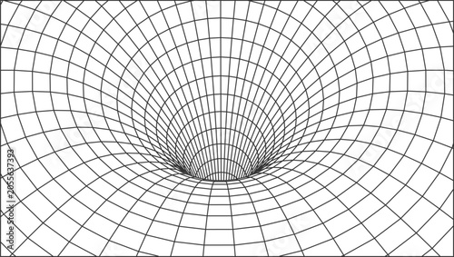 Abstract wireframe vortex tunnel grid perspective background, 3D geometric mesh hole vector illustration