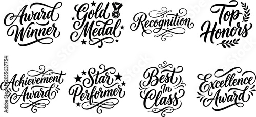 Achievement Award Hand Lettering Quotes Bundle with Elegant Calligraphy Typography Set