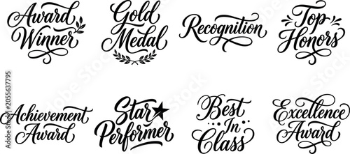 Achievement Award Hand Lettering Quotes Bundle with Elegant Calligraphy Typography