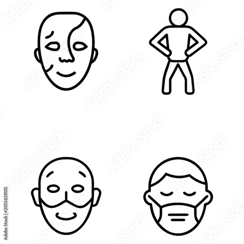 Schilderij op canvas Human Facial Expressions And Body Language Outline Style Professional Emotion Ic