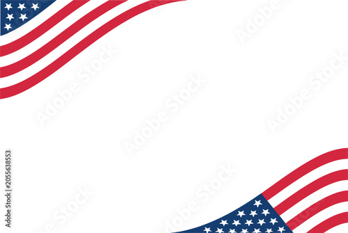 American flag corner border design, patriotic USA banner element for national celebration background