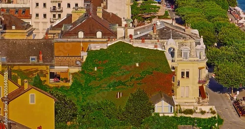 Aerial view of Vevey city in western Switzerland on the shores of Lake Geneva