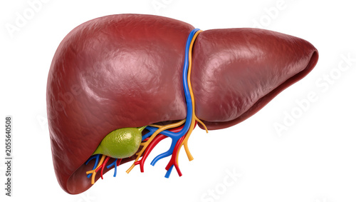 Tableau sur toile Human liver with gallbladder and blood vessels, isolated on transparent backgrou