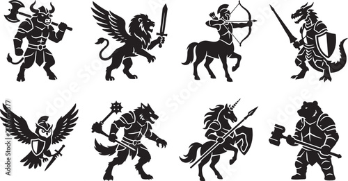 Photos Powerful anthropomorphic animal warriors with ancient historic weapons
