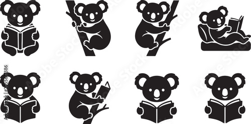 Canvas Print Cute cartoon koala bears reading books and climbing trees