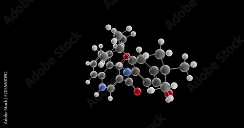 Deutivacaftor molecule, rotating 3D model of small molecule drug, looped video on a black background
