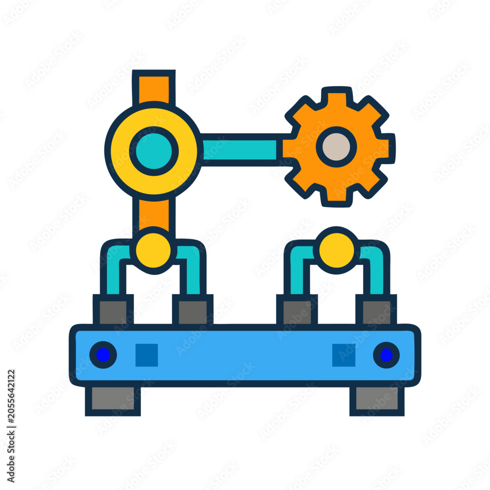 Obraz premium Stylized machine illustration with gears and conveyor belt against a black background