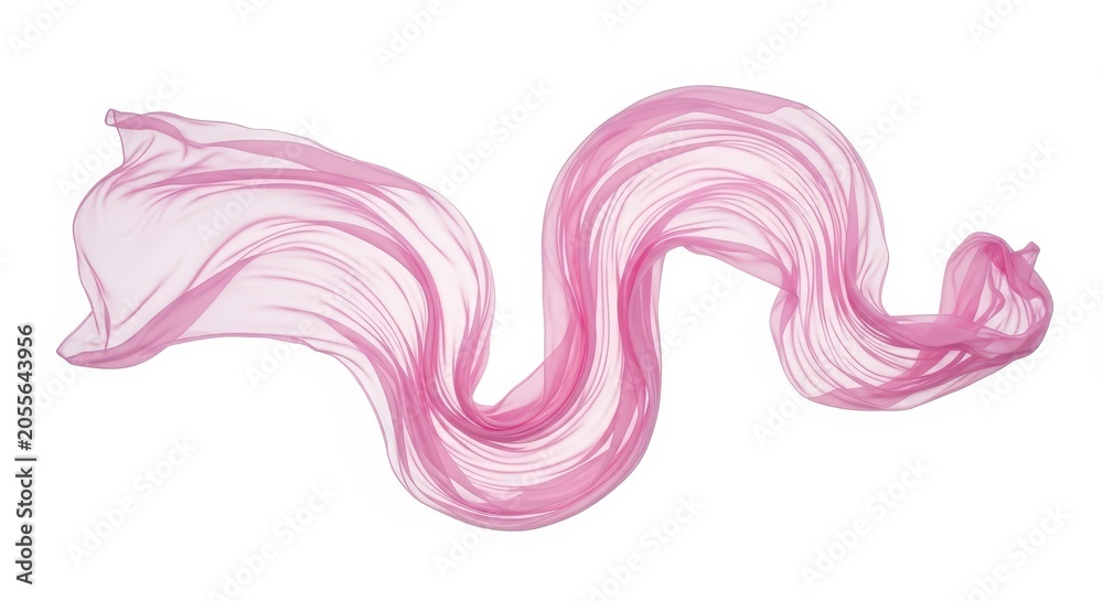 Fototapeta premium A flowing pink silk fabric isolated on white background