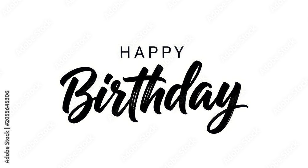 Fototapeta premium Happy birthday text, black brush calligraphy isolated on white background