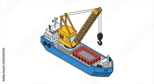 Quadro su tela Illustration of a cargo ship with a large crane onboard.
