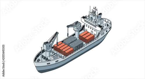 Foto Illustration of a cargo ship carrying containers on the open sea.