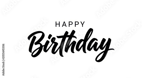 Happy birthday text, black brush calligraphy isolated on white background
