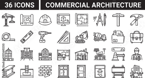 Εκτύπωση καμβά Professional vector illustration set featuring thirty six detailed line icons re