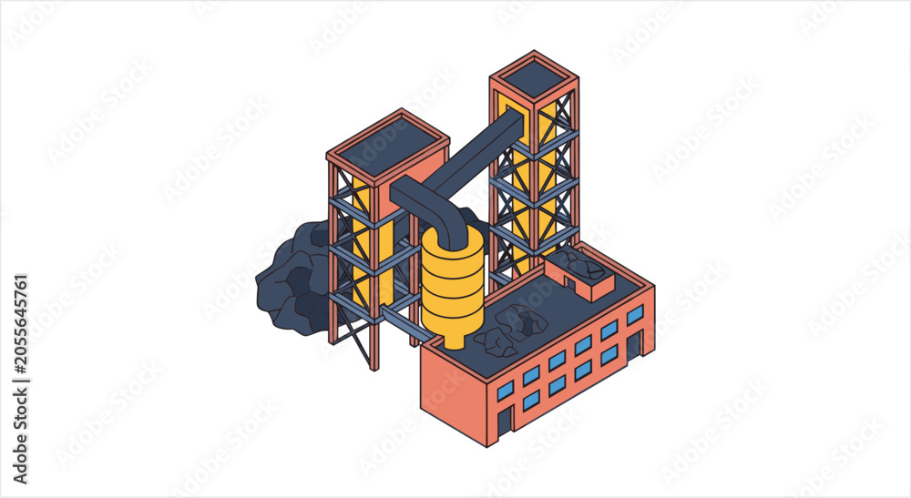 Naklejka premium Isometric Industrial Coal Mining Facility Structure.