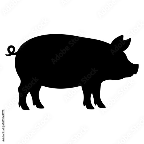 Black pig silhouette isolated on transparent background, perfect for butcher shop logos, pork meat cuts branding, vinyl decals, and laser engraving