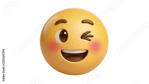 Fotografija Smiling winking emoji with rosy cheeks, isolated on transparent background