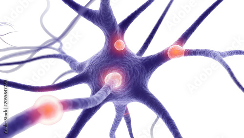 Foto Detailed purple neuron with glowing orange nodes, isolated on transparent backgr