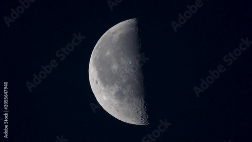 The line dividing light and shadow is known as the terminator, which highlights cratered surface details like maria and mountains.
