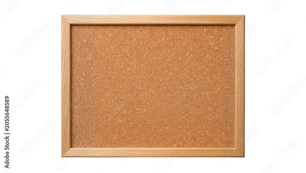 Fototapeta premium Rectangular cork board with wooden frame, isolated on transparent background