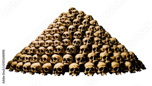 Фотография Large pyramid of human skulls, isolated on transparent background