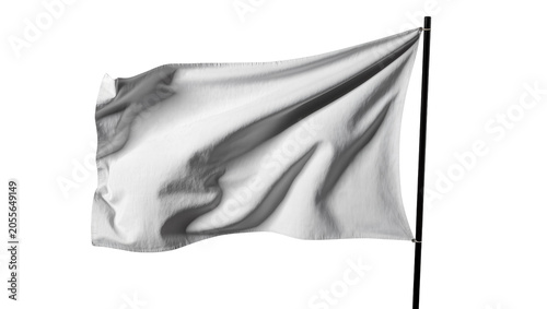 Foto Waving white fabric flag on black pole, isolated on transparent background