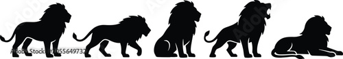 Photos Set of lion silhouettes in various poses including standing, walking, sitting, r