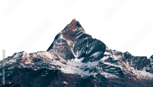Foto Majestic snow-capped mountain peak with rugged rocky slopes, isolated on transpa