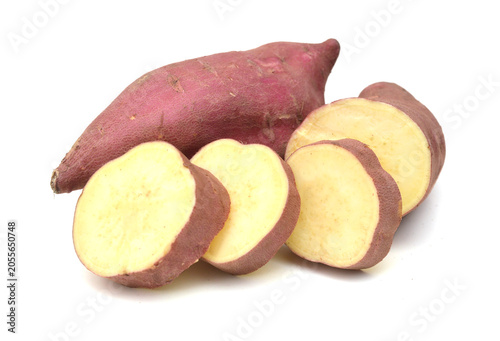 Sweet potatoes on white background