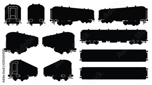 Fotografie Railway Freight Wagon Cargo Car Silhouette Set — Train Goods Transport Vector Ic