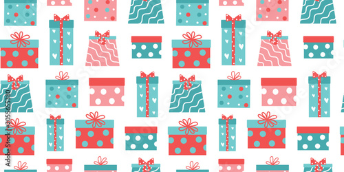 Gift boxes, seamless pattern. Festive gift decor.