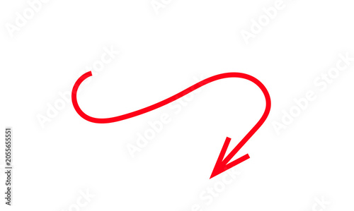 Fotografie red swirling arrow indicating direction, Hand drawn arrow symbol, abstract curvy