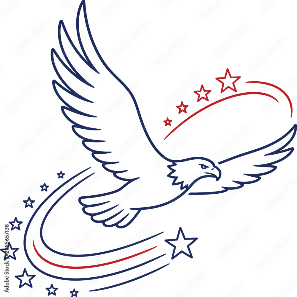 Obraz premium American bald eagle line art with stars and stripes patriotic symbol