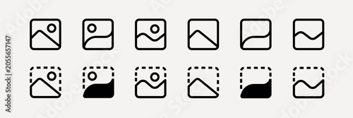 Bild auf Leinwand Vector icons of image placeholders in various styles, including solid and dashed lines