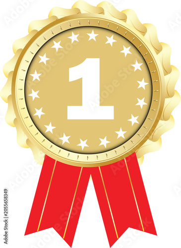 Golden medal with red ribbon empty space for adding text vector illustration transparent PNG with stars