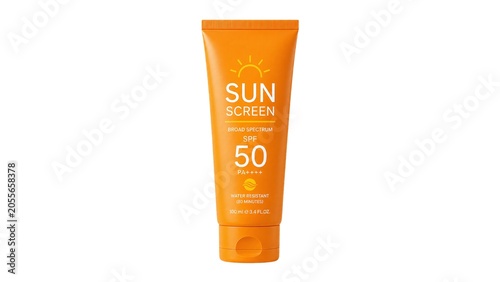 Orange SPF 50 Sunscreen Squeeze Tube Isolated on White Background