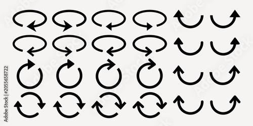 Obraz na płótnie Vector set of black arrow icons in various circular orientations.