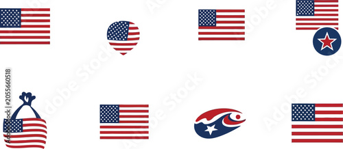 Bild auf Leinwand American flag icon set patriotic symbols for independence day and national celeb