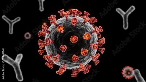 3D Visualization of Rotating Coronavirus Particle with Glowing Spike Proteins