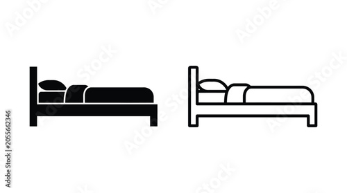 Bild auf Leinwand Bed Silhouette And Outline On A White Background