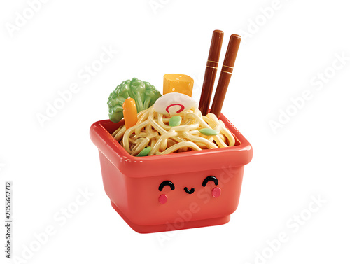 Kawaii ramen bowl with chopsticks and toppings