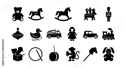 Canvas Print Retro Toy Icons Set, Vintage Playthings Collection, Classic Childhood Objects Ve
